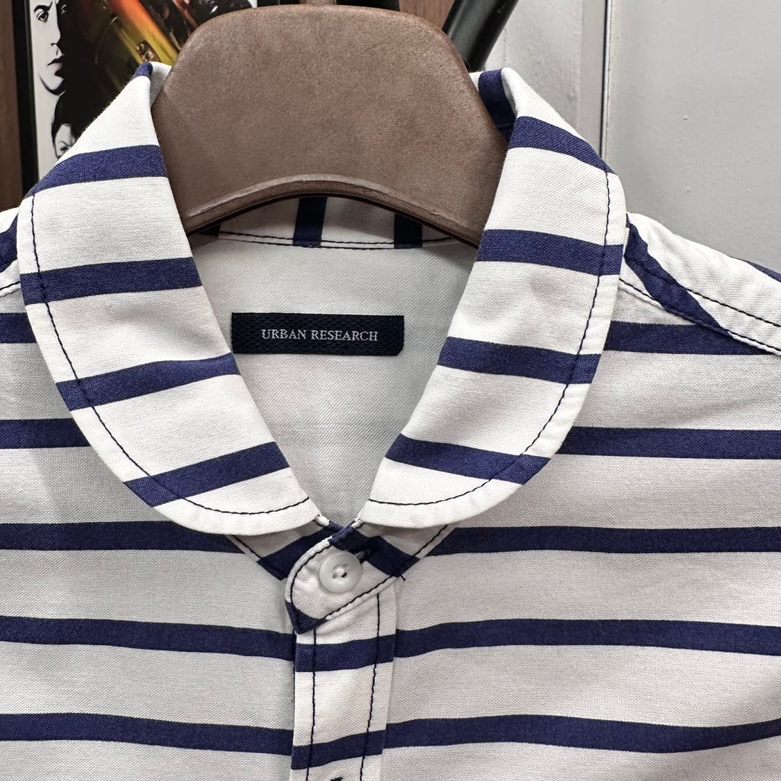 Navy Stripe Lettering Short Sleeve Shirt 상품이미지5