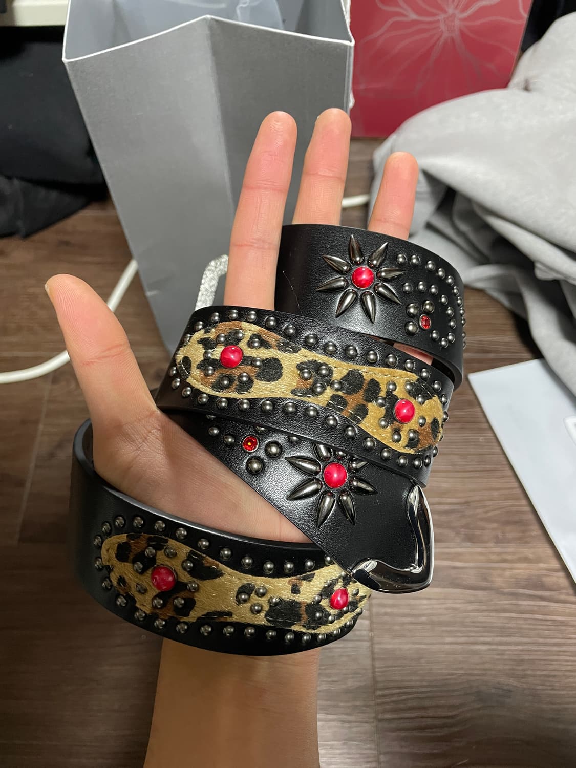 abraham 레오파드 스터드 벨트 3사이즈 상품이미지2