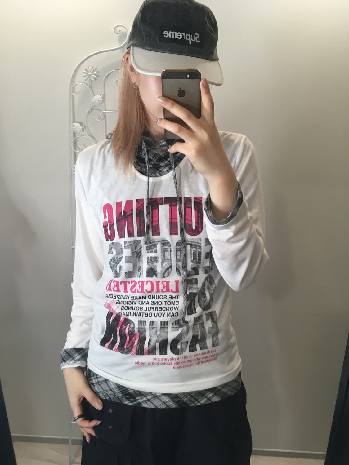 jpn vintage 너드 체크 레이어드 후드 프린팅티셔츠 상품이미지2
