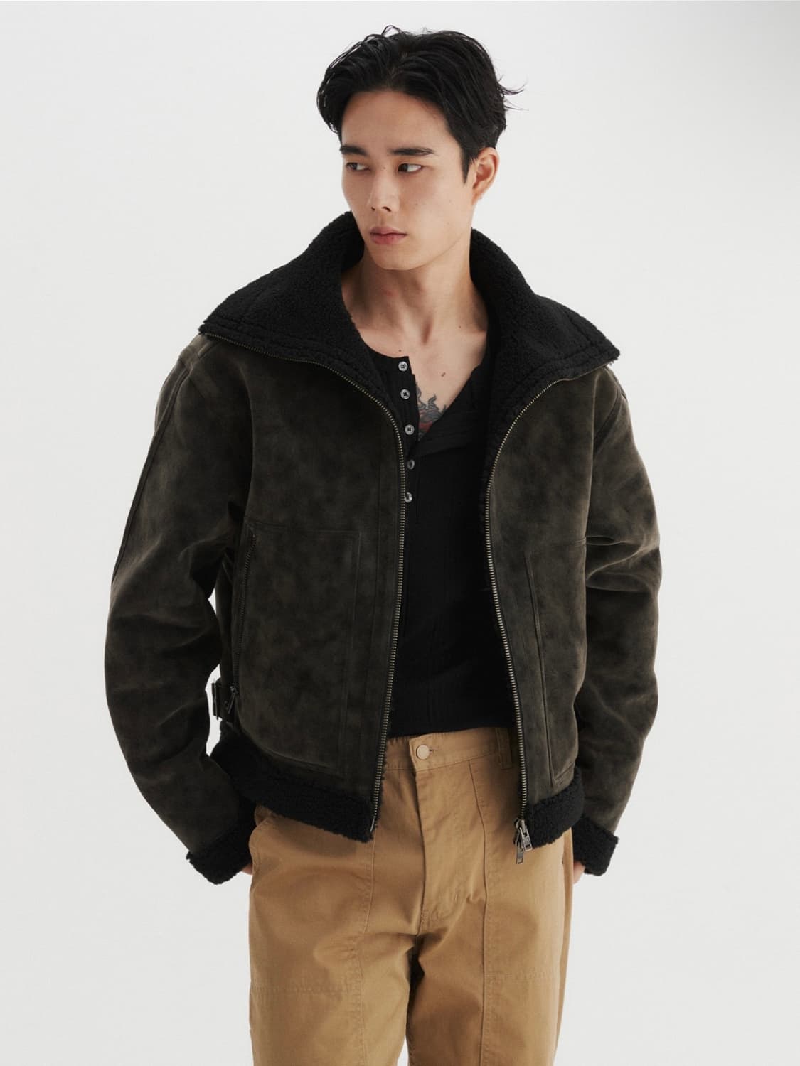 르마드 스웨이드 하이넥 무스탕 상품이미지3