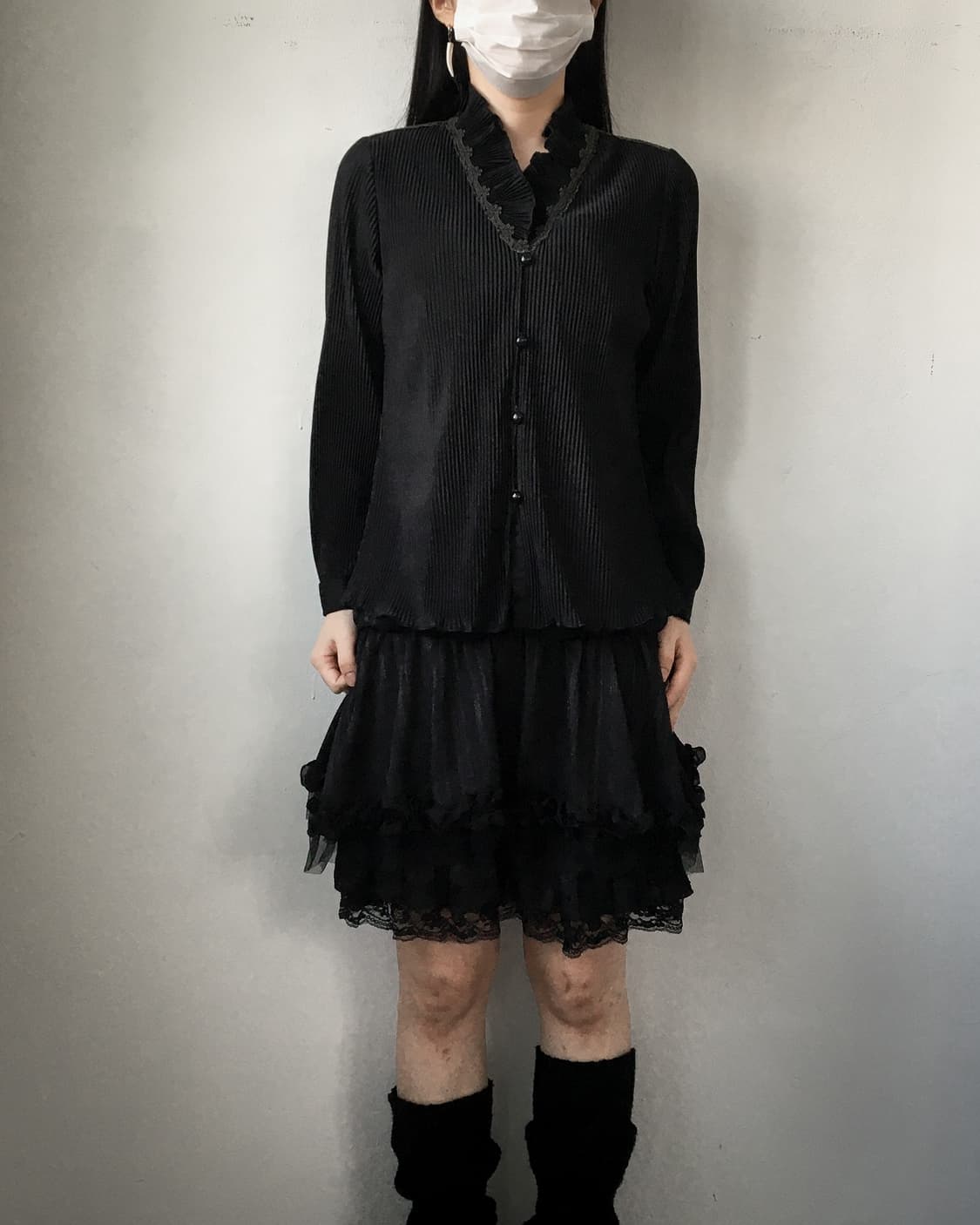 Lace point pleats high neck cardigan 상품이미지6