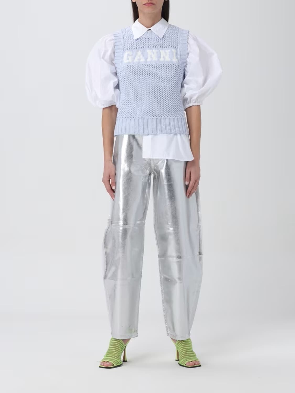 (W)GANNI 가니 코튼 로프 베스트 파우더 블루 M사이즈 상품이미지4