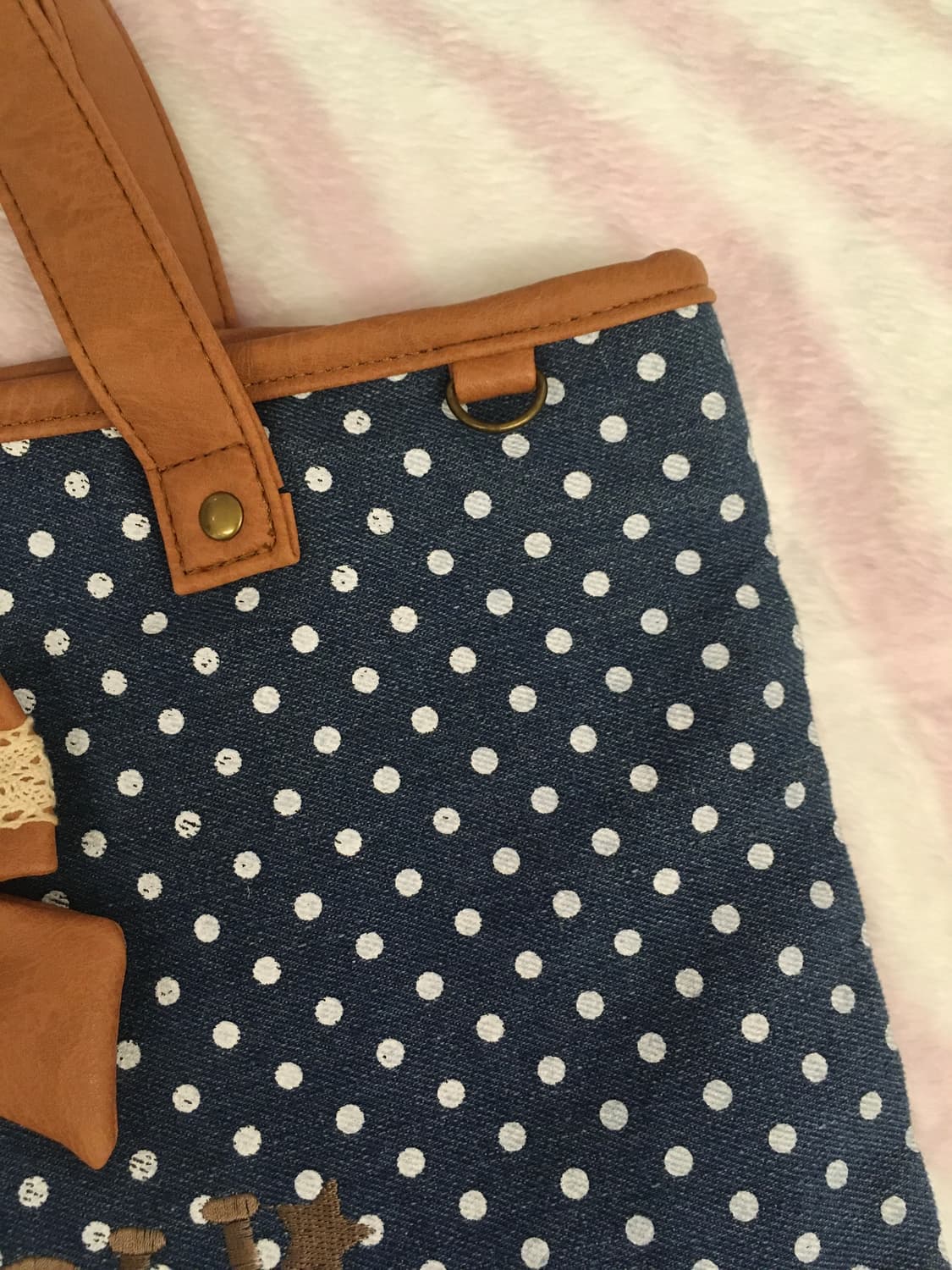라떼갸루 도트 리본 숄더백 핀터레스트 브라운 네이비 땡땡이 토트백 상품이미지4