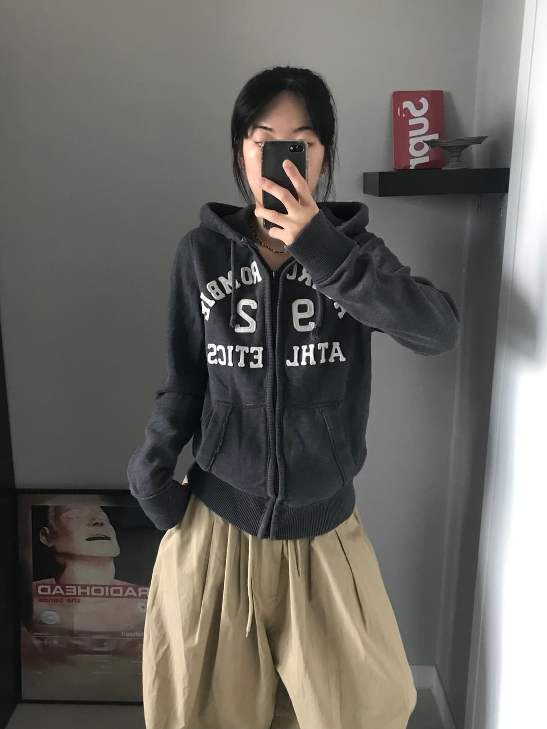 아베크롬비 자수 로고 차콜 후드집업 상품이미지4