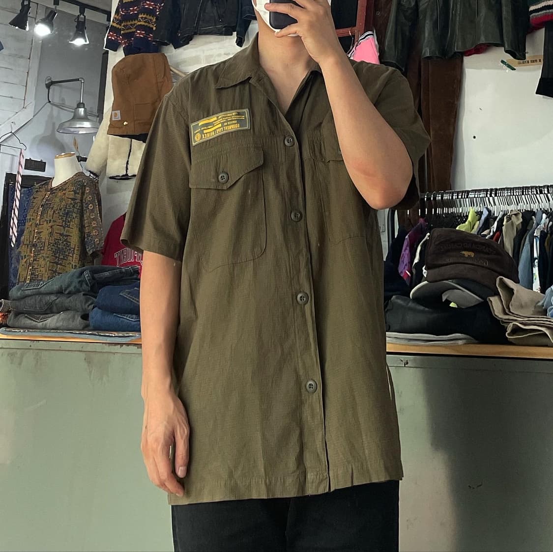 (착용컷) 아비렉스 avirex 립스탑 반팔 셔츠 상품이미지2