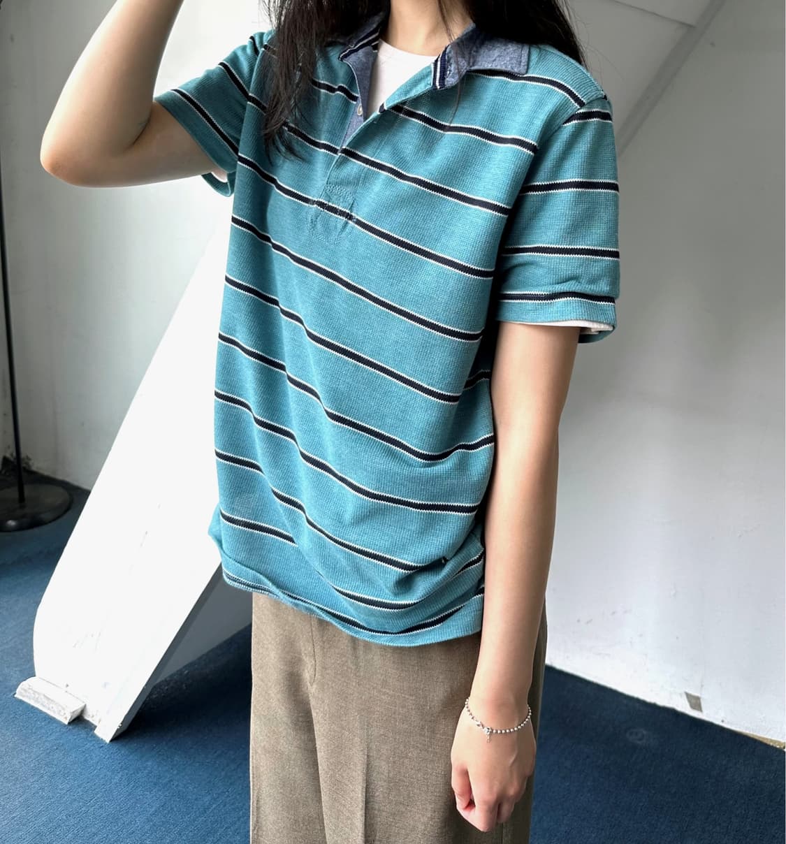 Cotton stripe pique shirt 상품이미지2