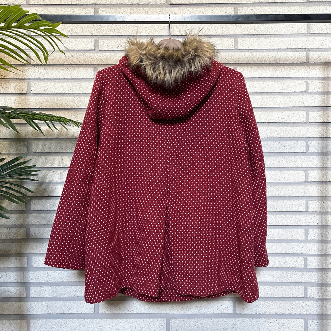 JPN VINTAGE D링 버클 더플코트 퍼후드 도트포인트 디테일 레드 상품이미지3