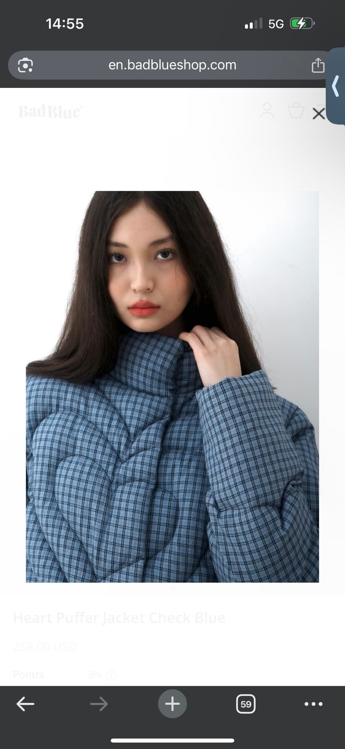 BadBlue 하트 푸퍼 자켓 체크 블루 M 상품이미지8