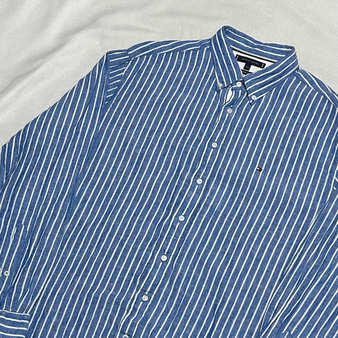 XXL 타미힐피거 스카이블루 스트라이프 린넨 셔츠 상품이미지1