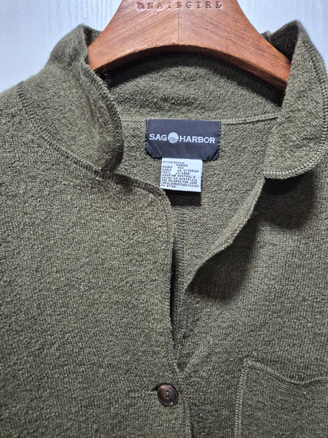 (세일)VTG.SAG HARBOR 올리브카키 압축울 가디건자켓 상품이미지2