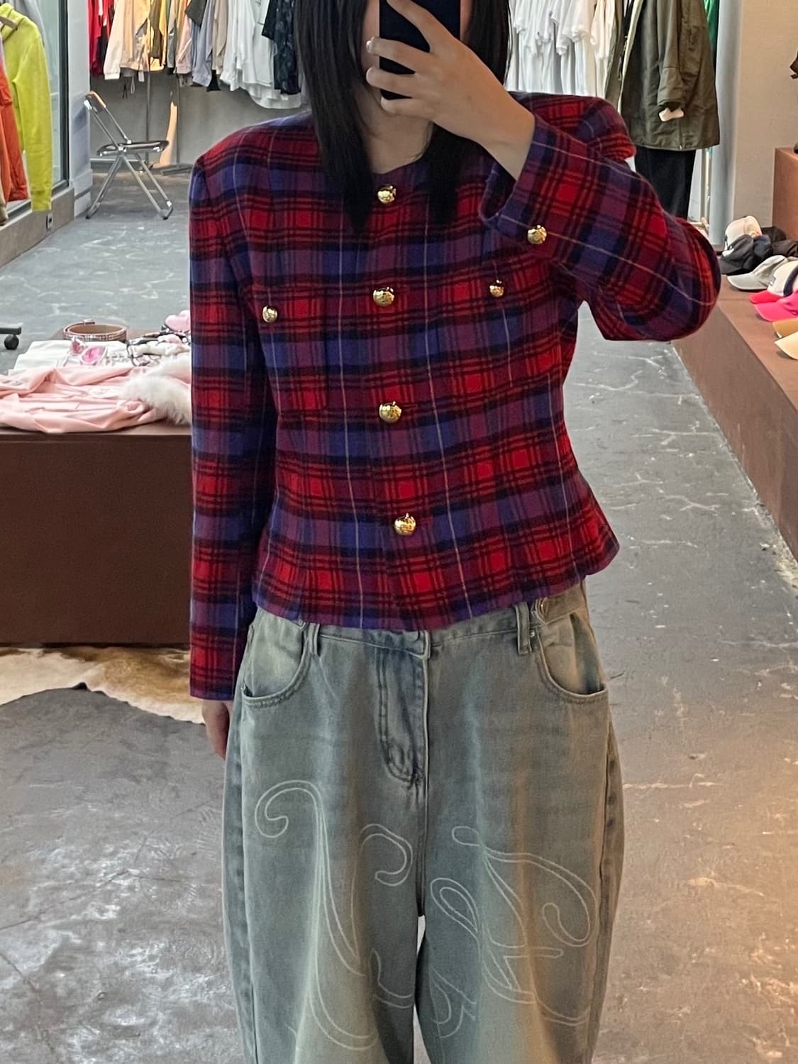 발렌시아가 논칼라 체크 자켓 H1877 상품이미지1