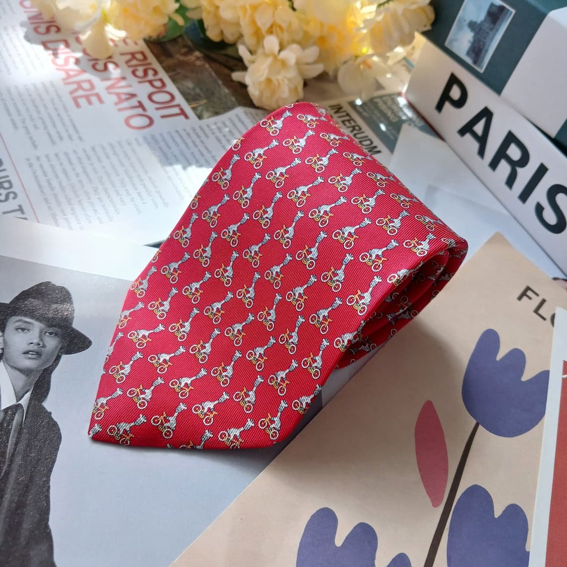 살바토레페라가모 애니멀 자전거 모티브 넥타이 7.8cm A등급 E1011 상품이미지3