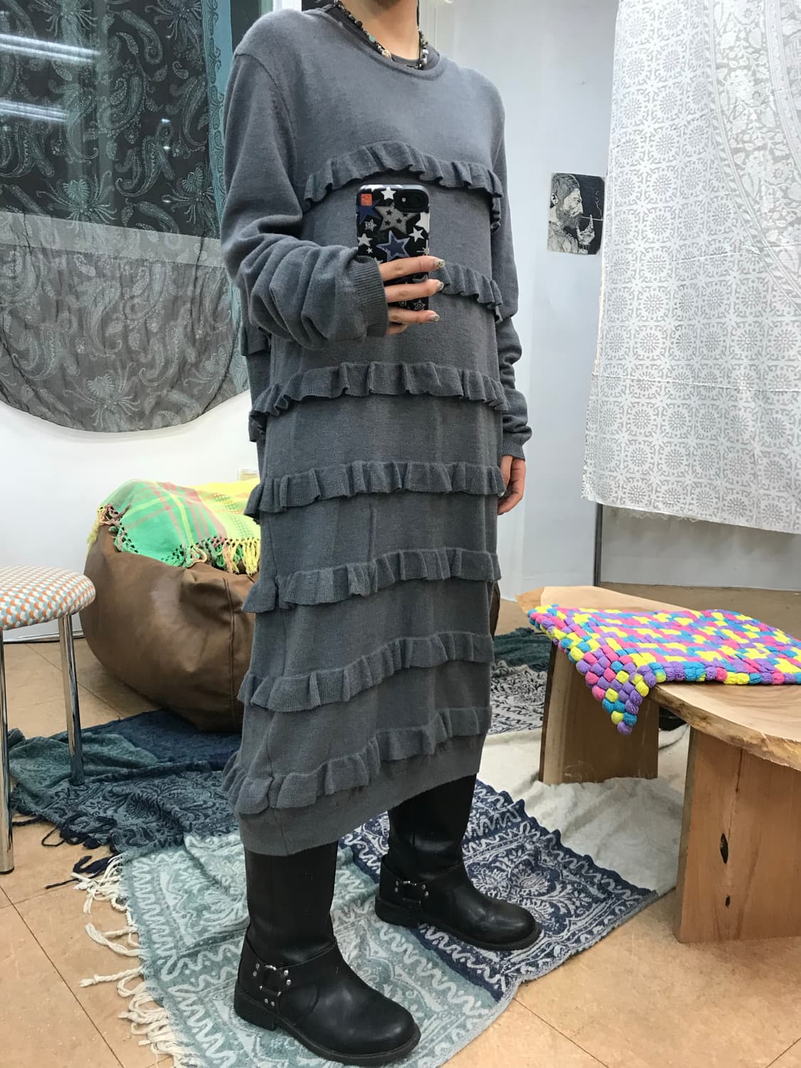 빈티지 러플 니트 원피스  상품이미지2