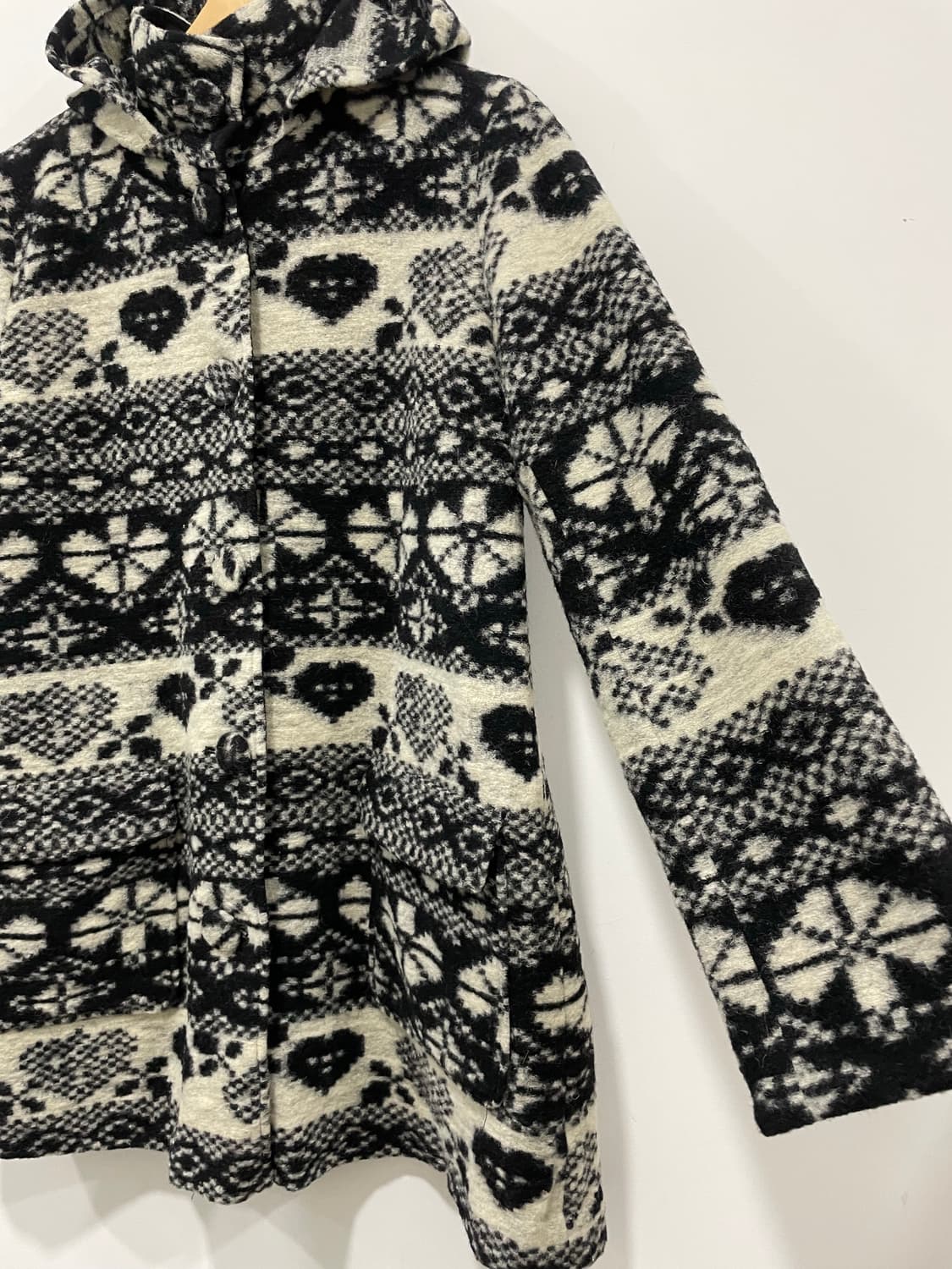 (빈티지)하트 자카드패턴 울 후드 롱 자켓 상품이미지7