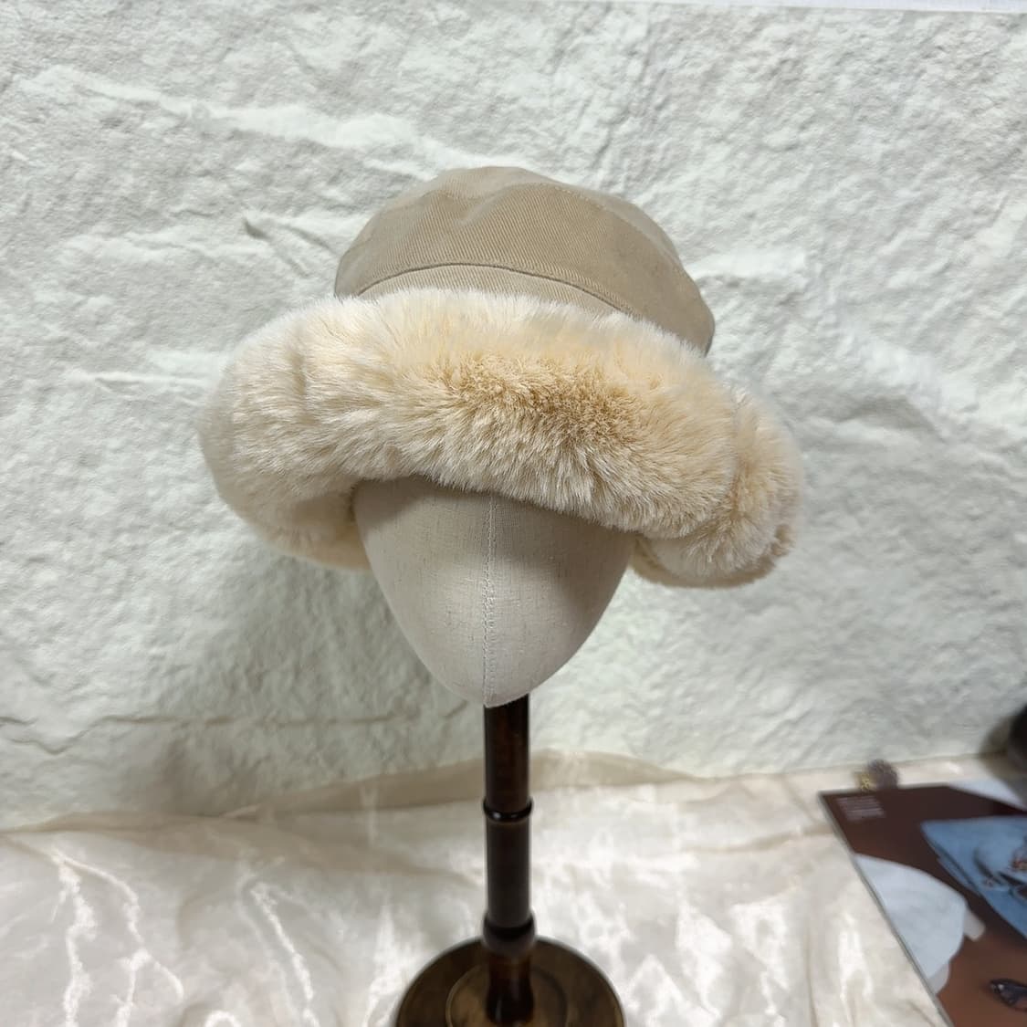 빈티지 코튼데님느낌 기모 퍼무스탕 모자 버킷햇 상품이미지1