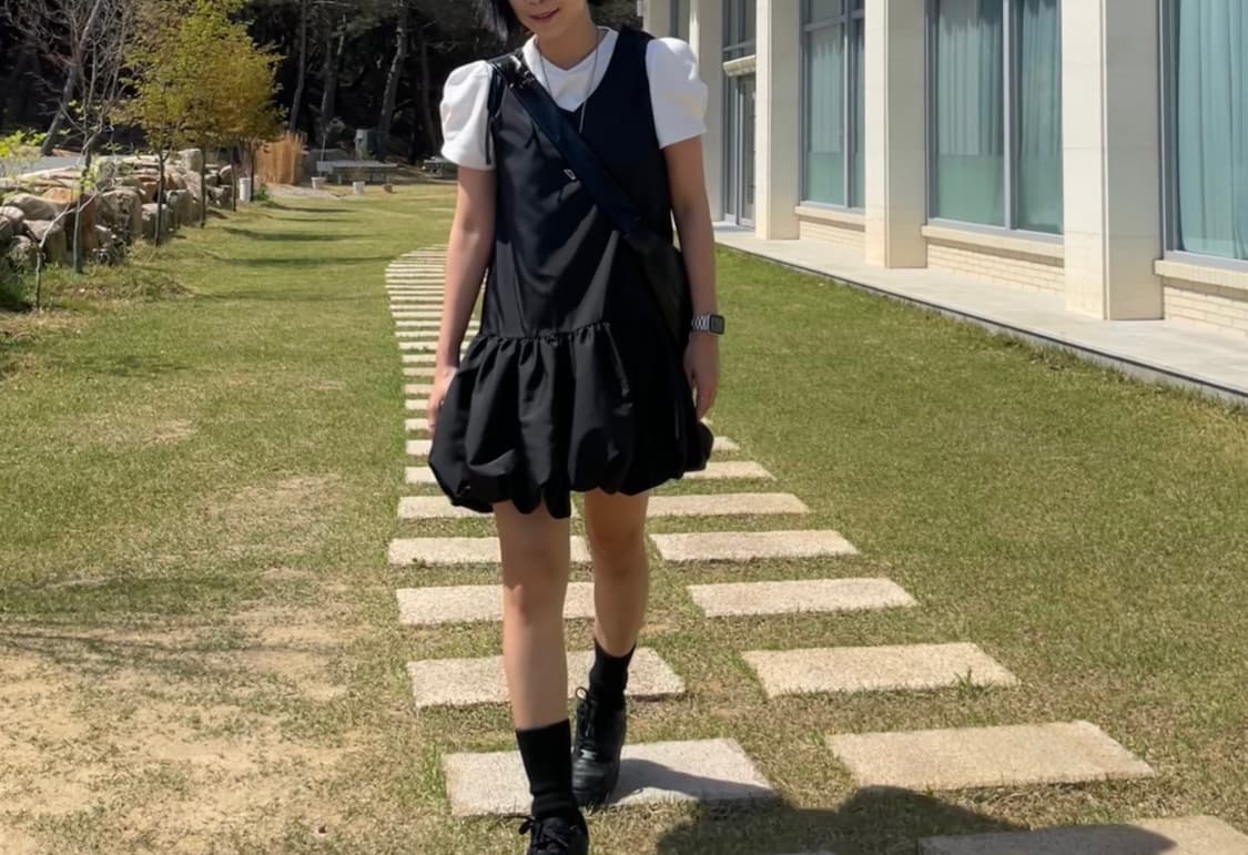 블랙 벌룬 나일론 미니 원피스 상품이미지8