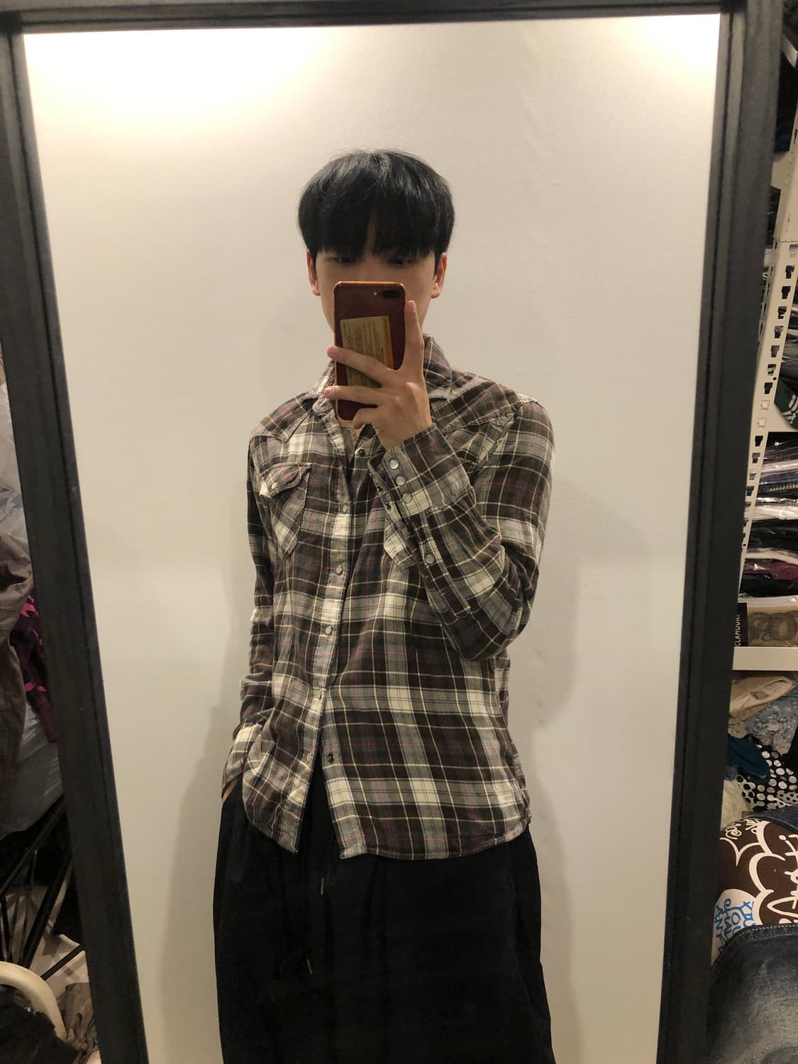 빈티지 브라운 체크셔츠 너드 y2k 일본빈티지 갸루 스트릿311   상품이미지1