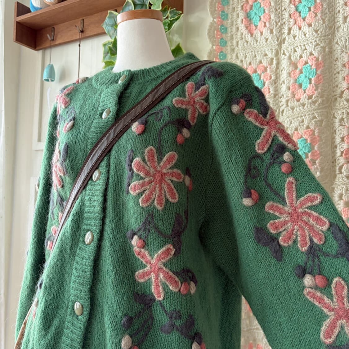 셀니빈티지 그린 플라워 모티브 니트가디건 상품이미지6