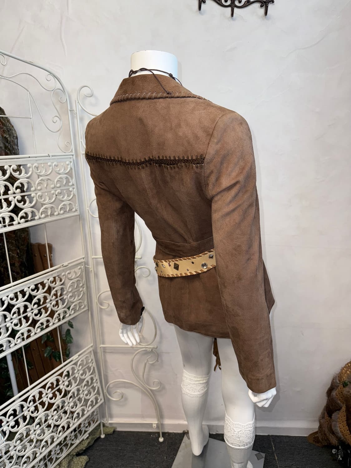 Brown goat skin suede stitch belt blazer 상품이미지5