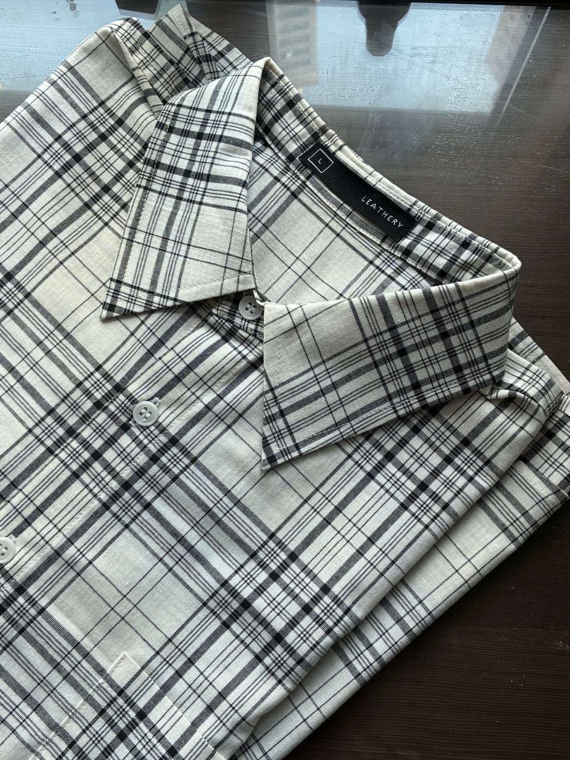 (L) 레더리 마일로 오버핏 체크 셔츠 [WHITE] 판매 상품이미지10