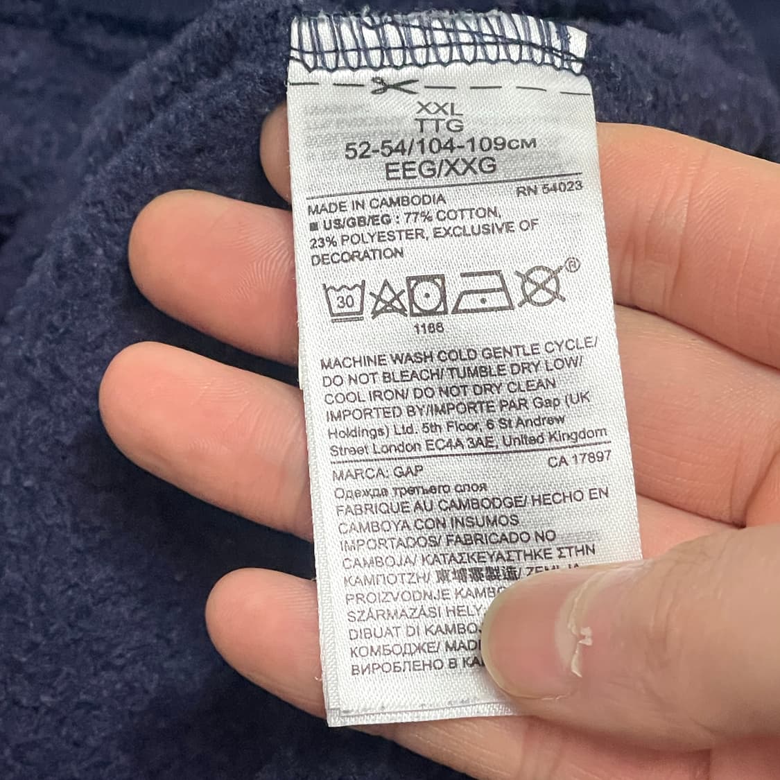 갭 스펠로고 네이비 기모 후드티셔츠 남성XXL 상품이미지5
