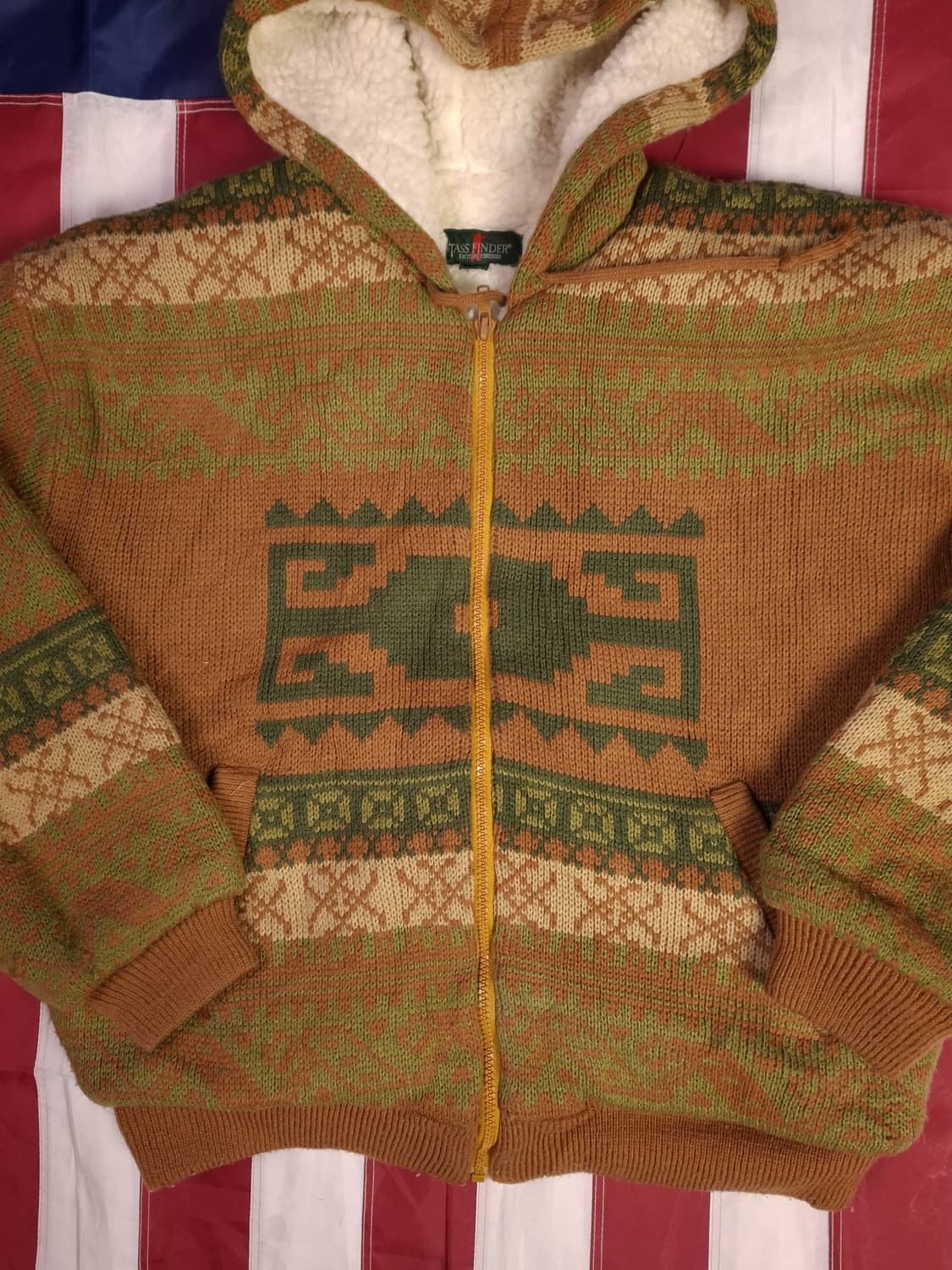 90's 일본판 에스닉 보아퍼 패턴 니트 후드 집업 상품이미지2