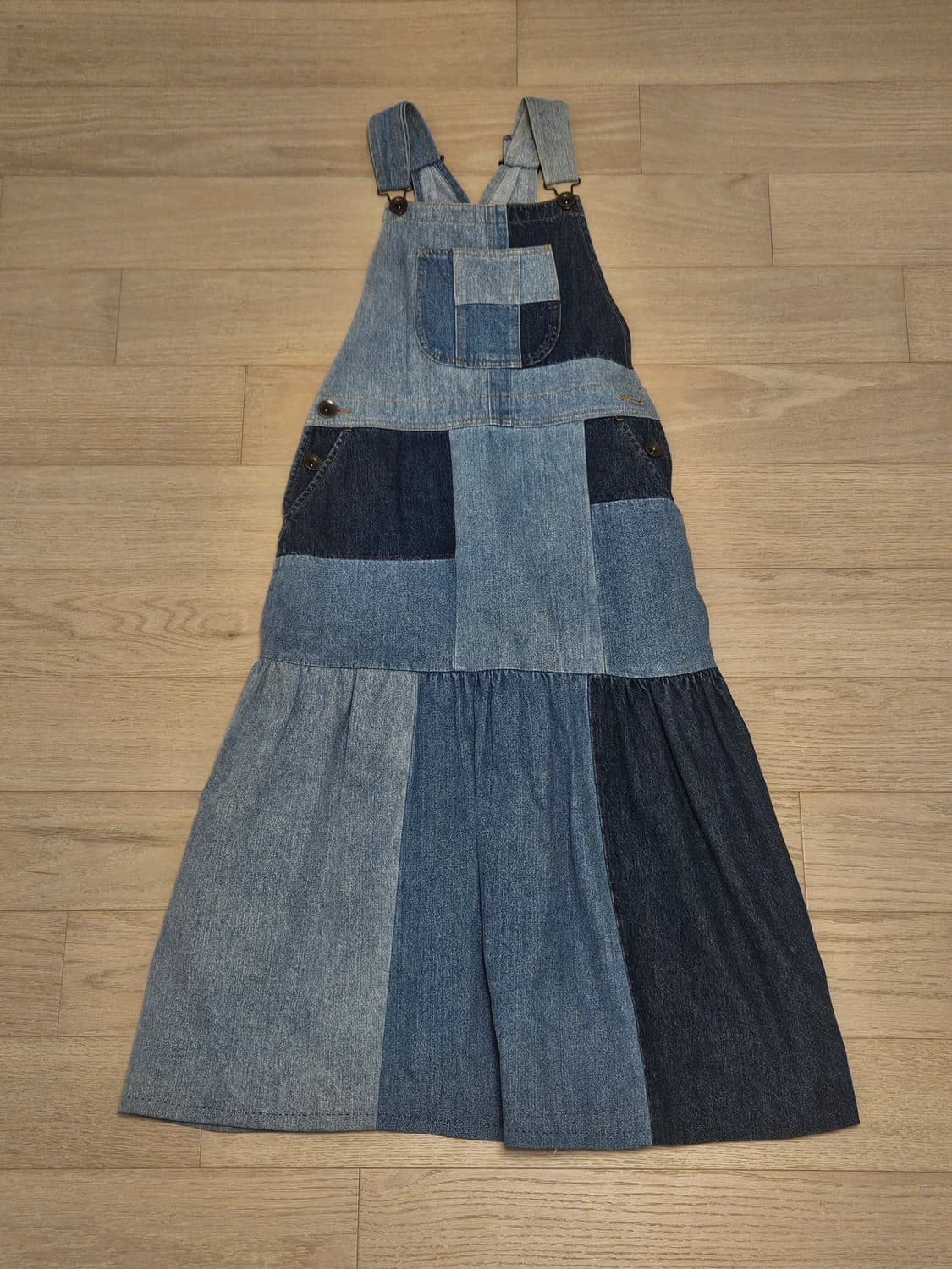 데님 패치워크 멜빵 원피스 상품이미지2