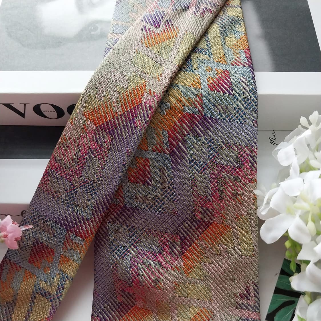 미쏘니 실크 오렌지믹스 기하학 패턴 넥타이 A+등급 9.2cm K1616 상품이미지3