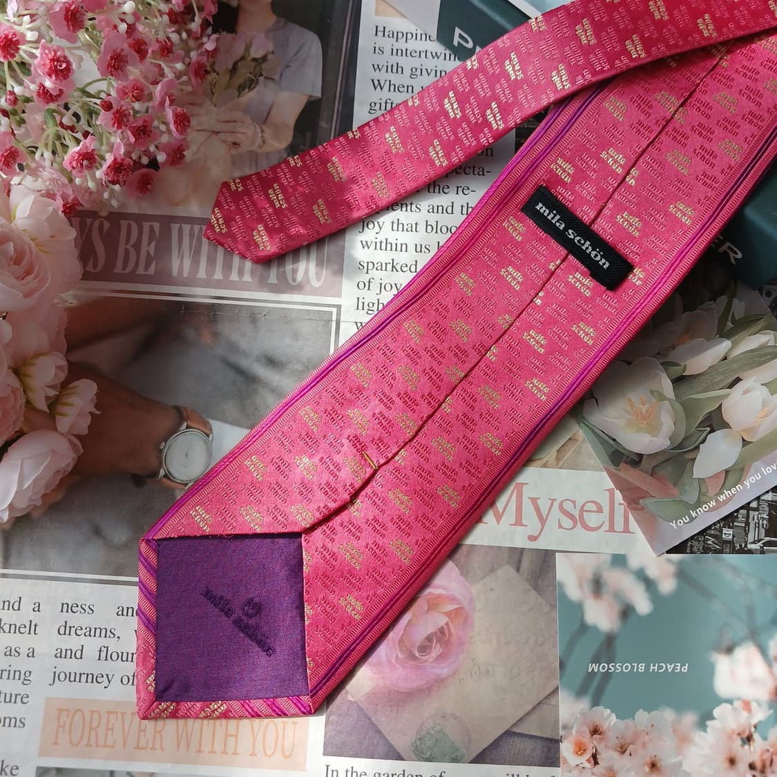 밀라숀 진핑크 로고 자수 패턴 넥타이 9cm S~A+등급 E886 상품이미지5