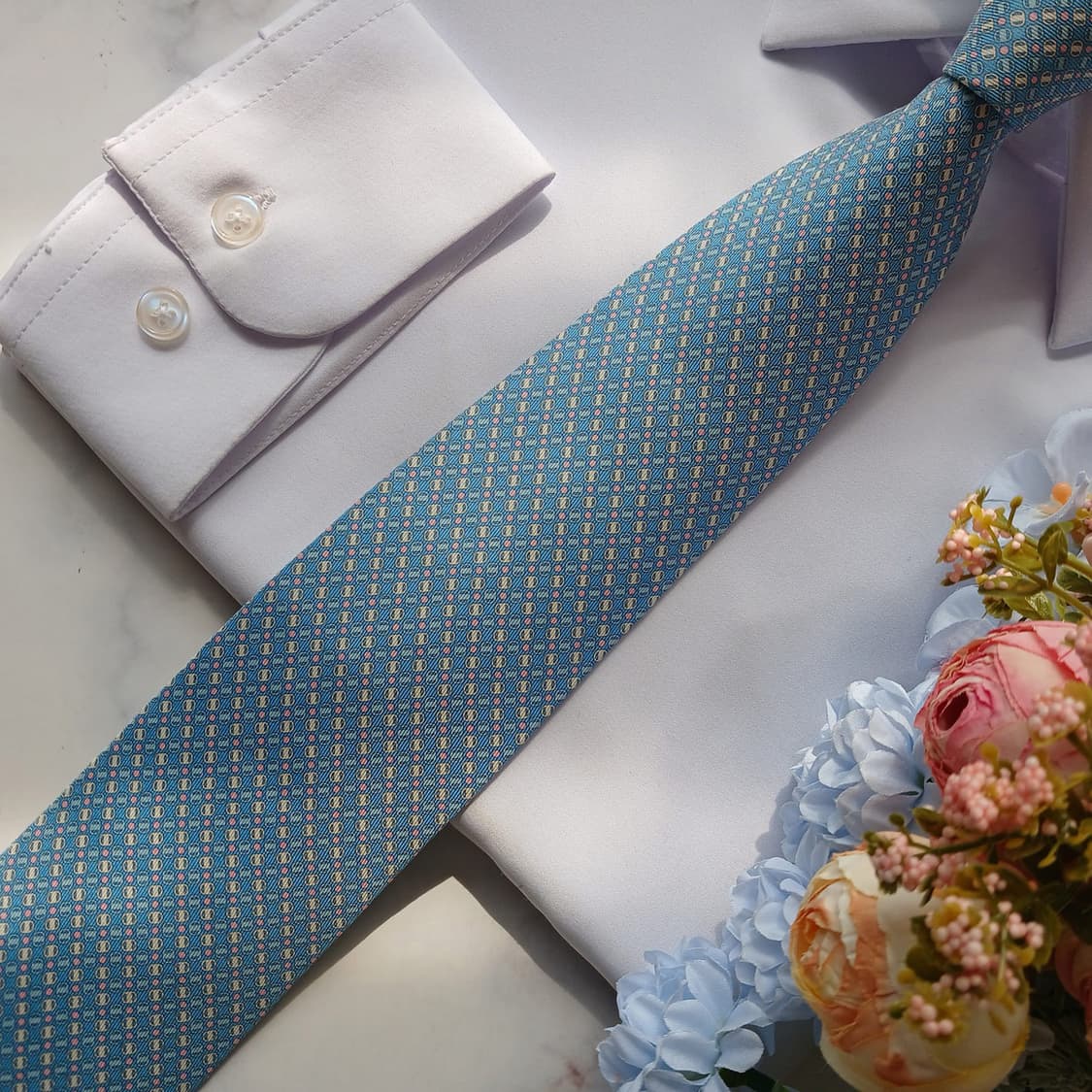 살바토레 페라가모 실크 블루 패턴 넥타이 8cm S~A+등급 E899 상품이미지5