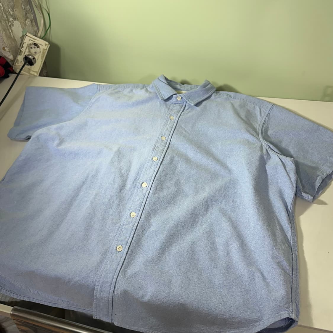 95-100 라퍼지스토어 스카이블루 오버핏 옥스퍼드 반팔셔츠 상품이미지3