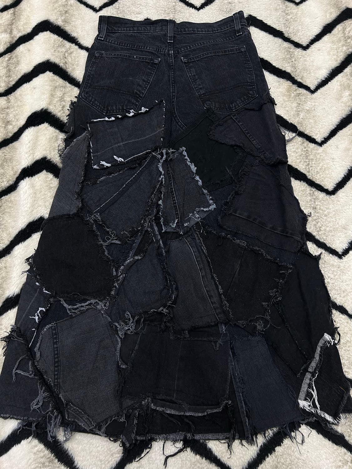 [30]Arizona 패치워크 레메이크 데님 롱 스커트/흑청 상품이미지3