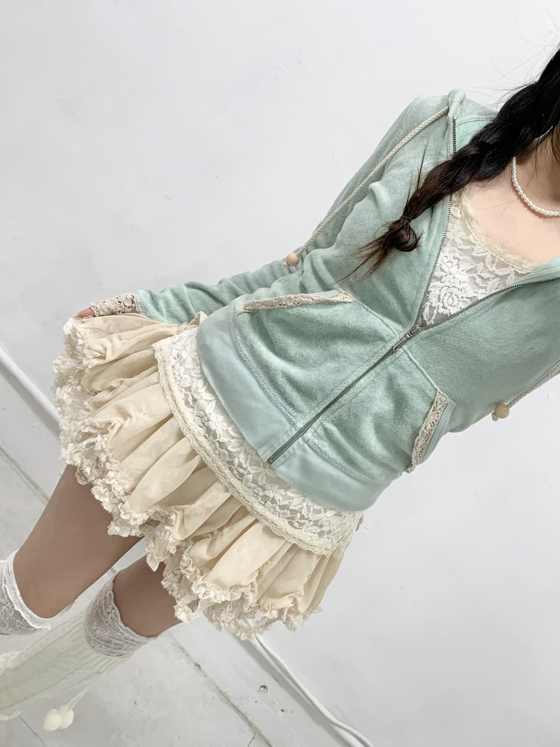 [JUICY COUTURE] 쥬시꾸뛰르 민트맛 레이스 후드집업 상품이미지3