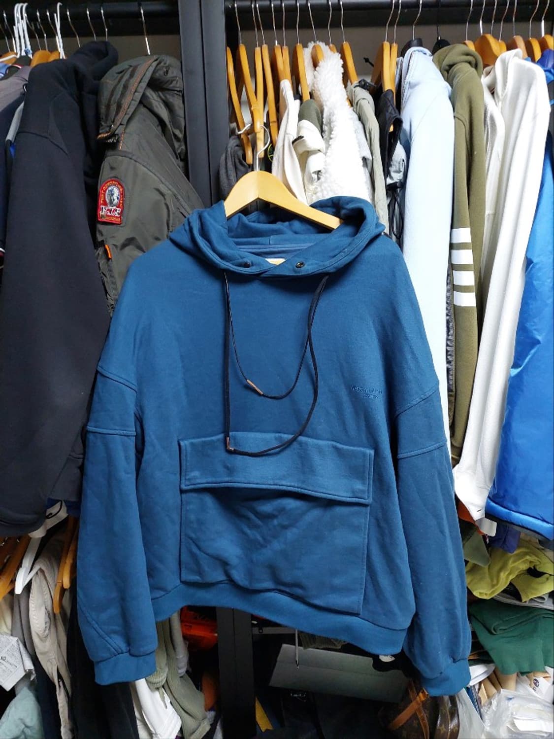 우영미 앞포켓 캥거루 후드 48 블루 상품이미지1