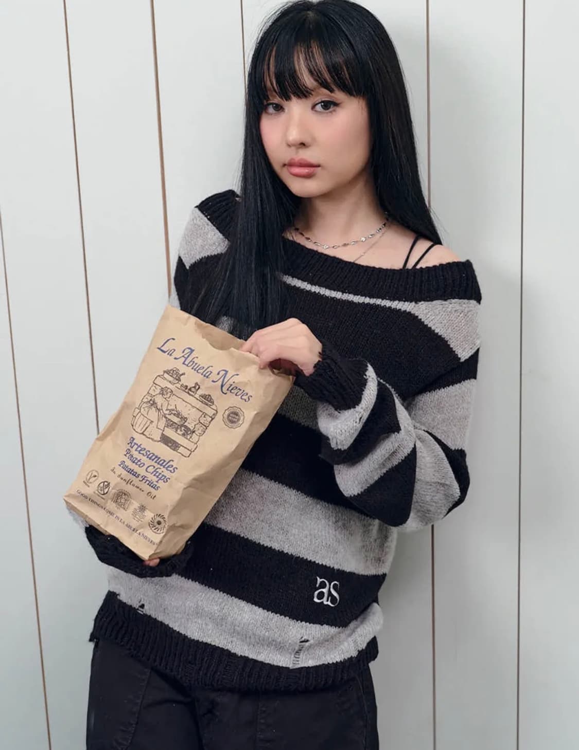 애즈온 오프숄더 SORI OFF STRIPE KNIT BLACK 상품이미지1