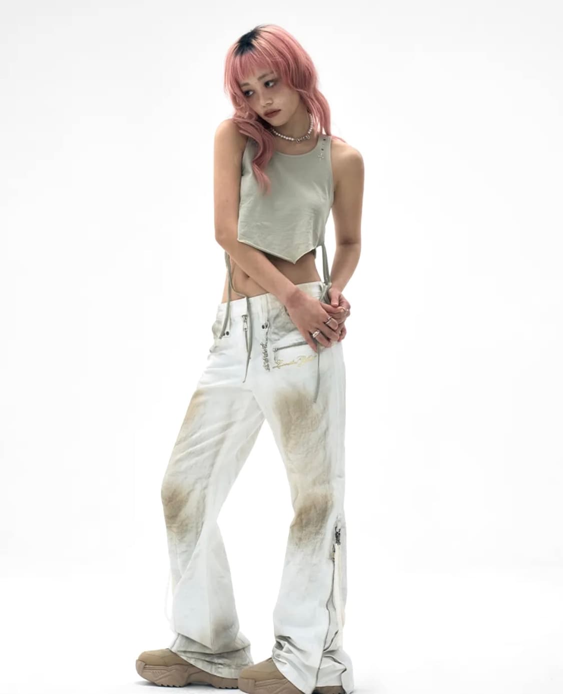 [M] Yeel washed zipper pants white 상품이미지5