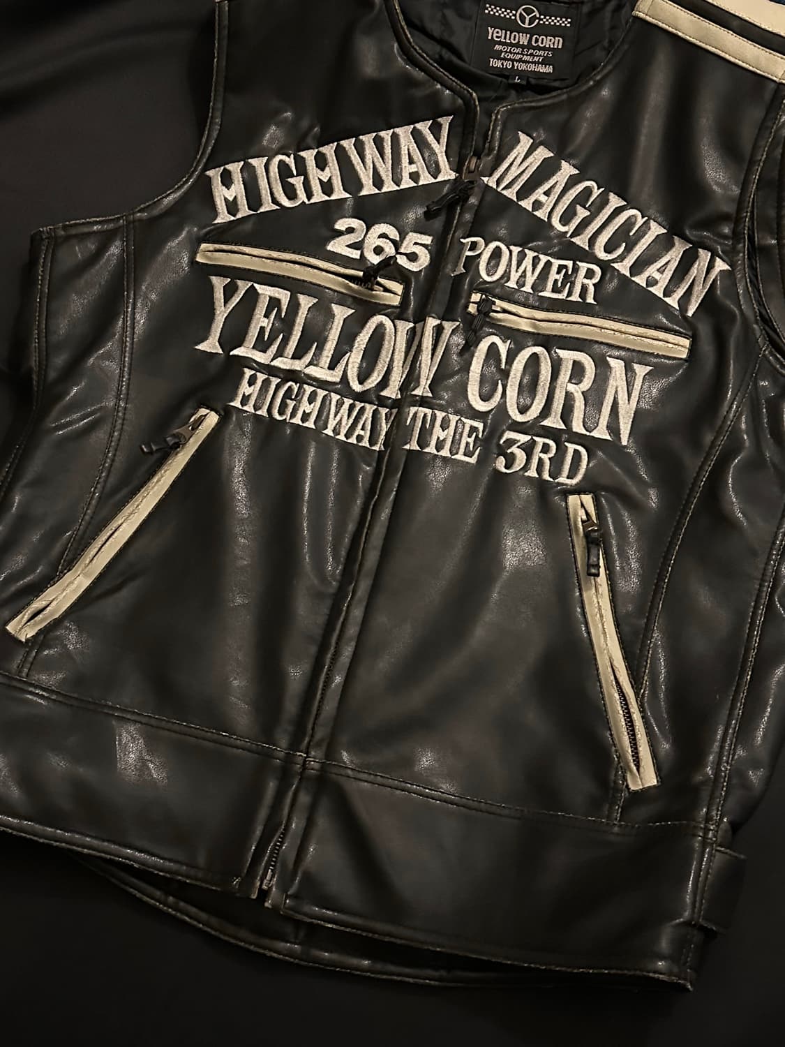 YELLOW CORN 블랙 레더 레이싱 베스트 상품이미지2