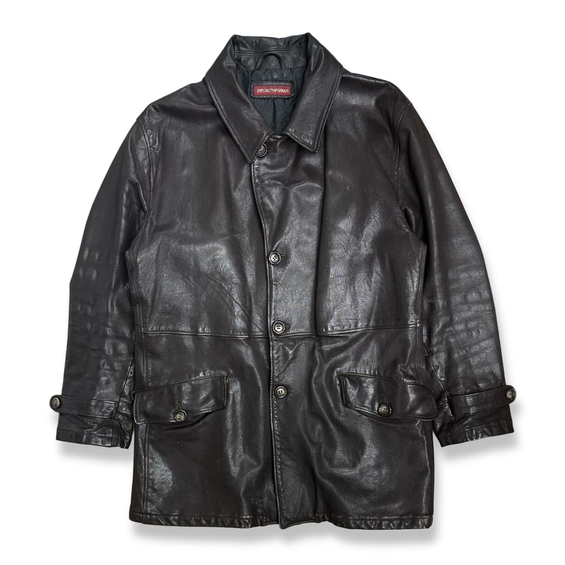 90s EMPORIO ARMANI 더블 브레스트 레더 자켓 L 상품이미지2