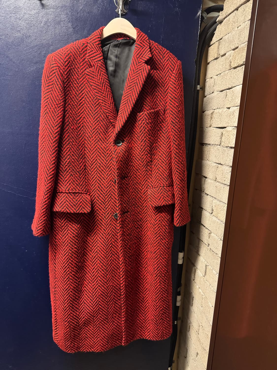 [100] 국내 양복점 제작 레드 헤링본 울 롱코트 상품이미지1