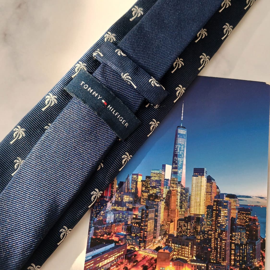 타미 힐피거 실크 네이비 팜트리 패턴 넥타이 7cm A+등급 A19091 상품이미지5