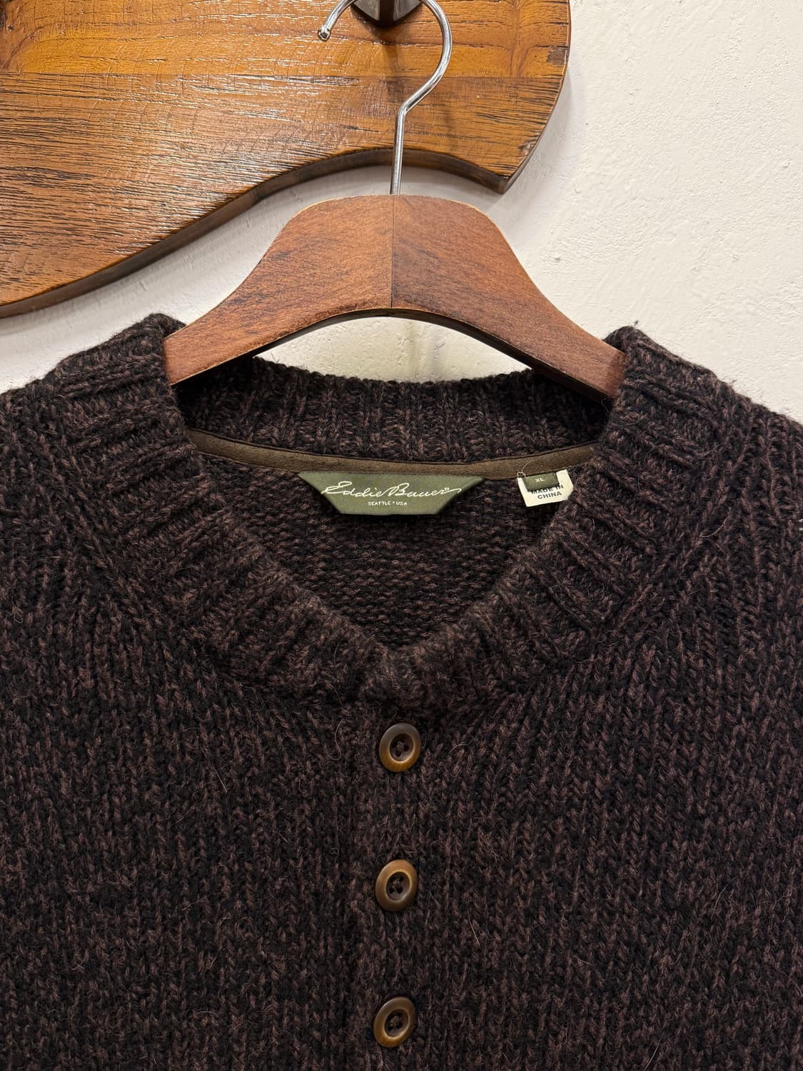 XL) Eddie Bauer Lambswool Henley Knit Sw 상품이미지3