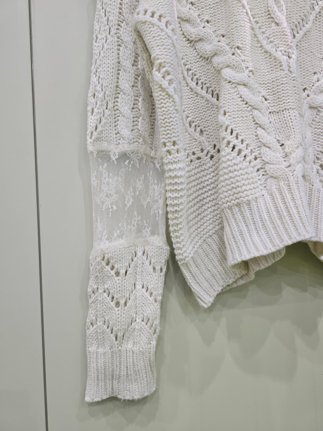 아이보리 케이블 니트 시스루 레이스 상품이미지3