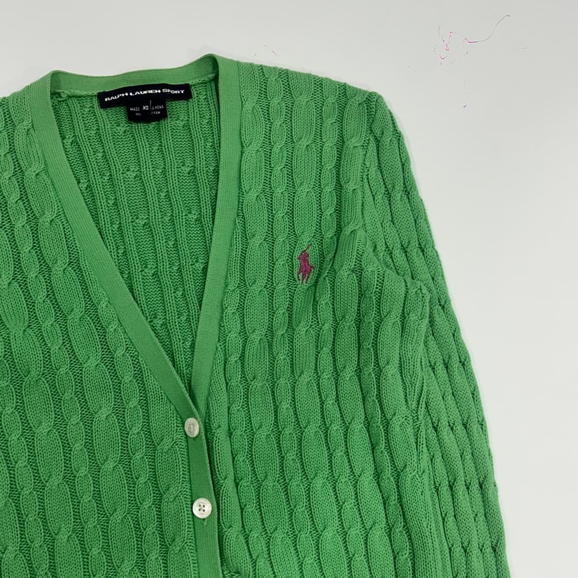 Polo 폴로 핑크포니 그린 브이넥 케이블 니트 가디건  상품이미지4