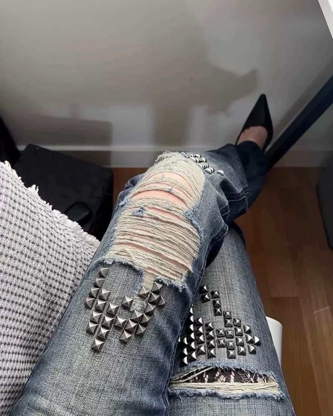 빈티지 스터드 찢청 상품이미지3