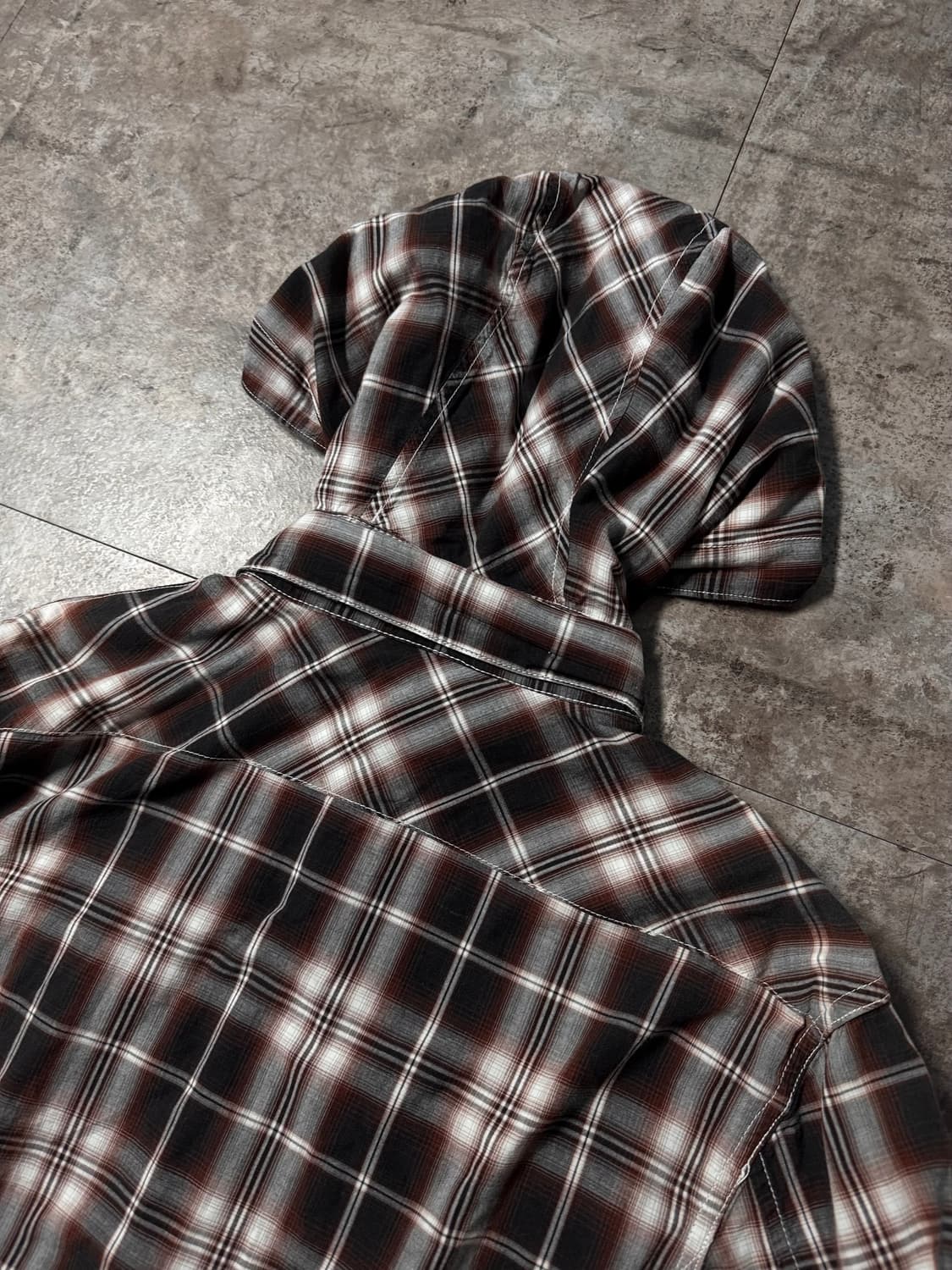 체크 패턴 탈착 후디드 셔츠 상품이미지9