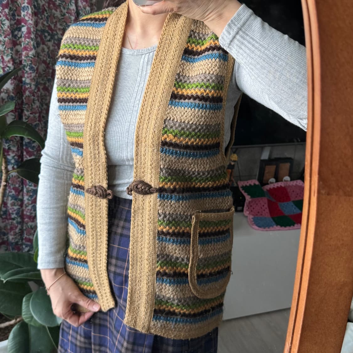 베이지 컬러믹스 빈티지 니트 조끼 베스트 상품이미지4