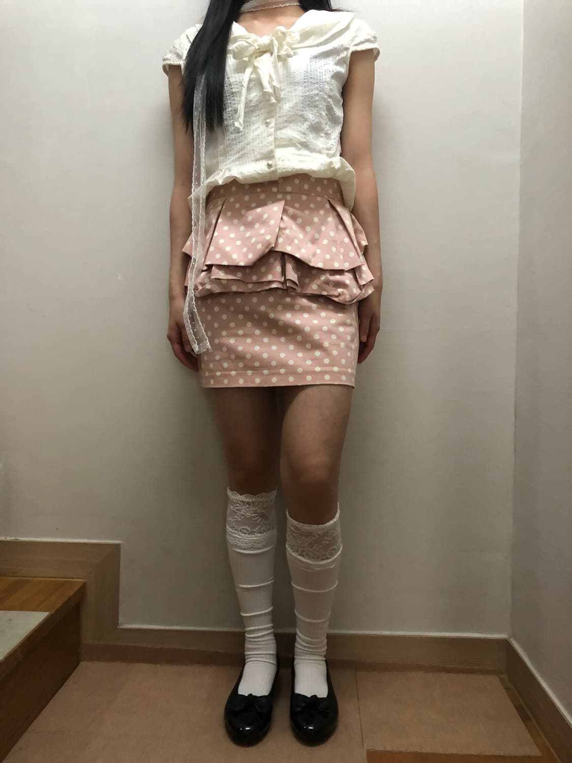 빈티지 핑크 도트 프릴 미니 스커트 상품이미지6
