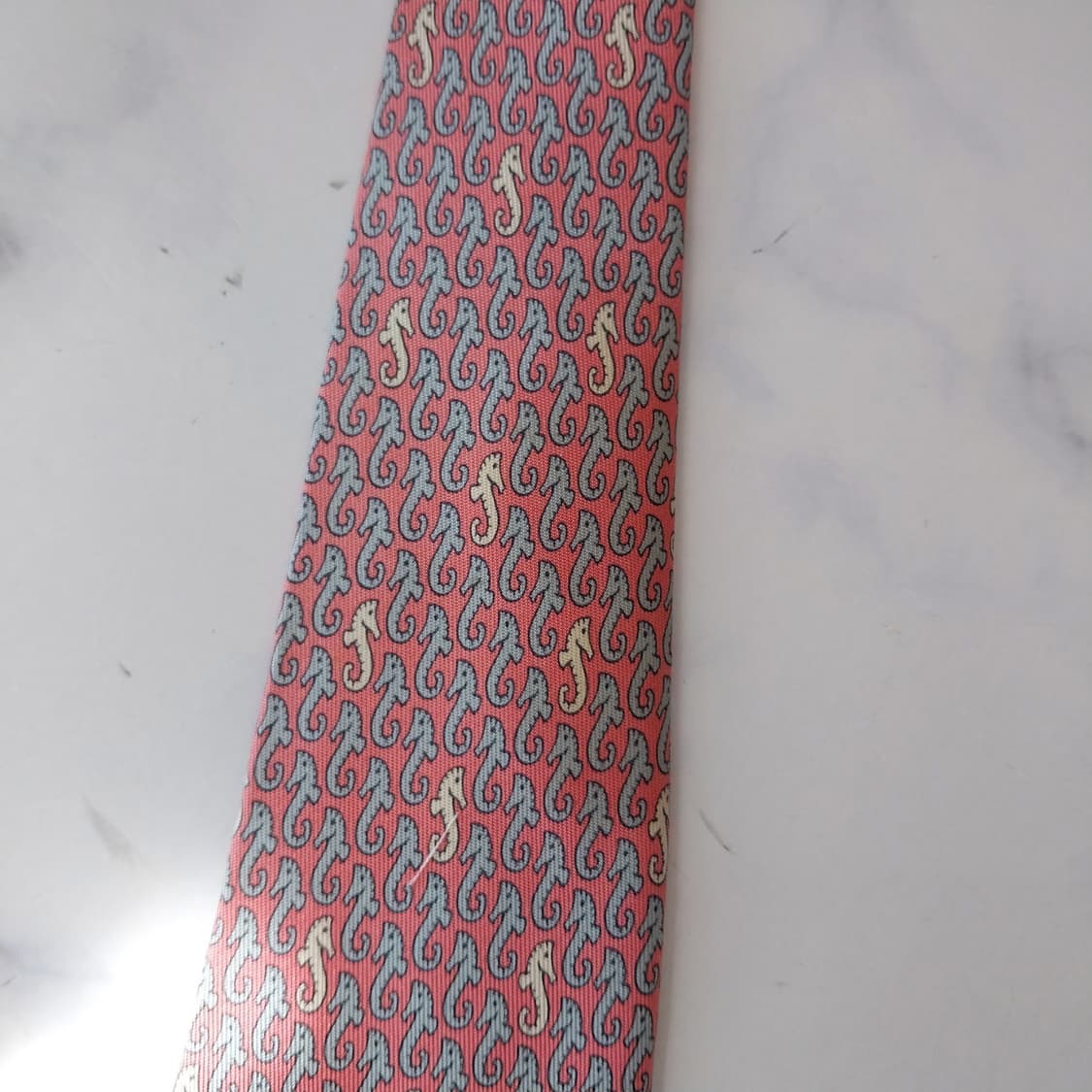 에르메스 실크 핑크 해마 모티브 넥타이 8.9cm B등급 K2497 상품이미지10