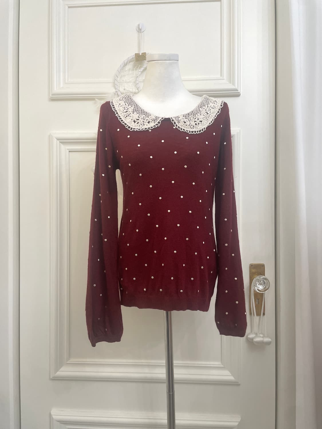 EARTH wine dot embroidery lace collar kn 상품이미지1