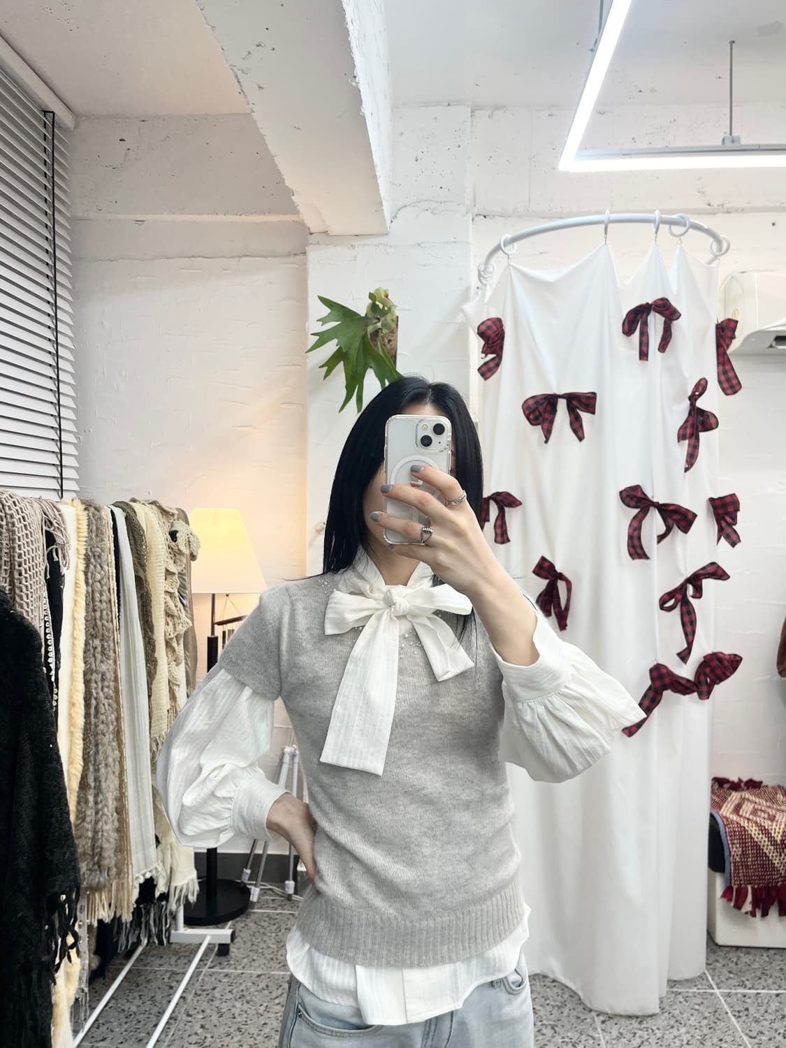 grey beads knit top 상품이미지2